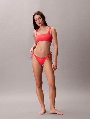 slip bikini con laccetti - intense power pink da donne calvin klein