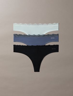 multi 3 pack thongs - microfibre stretch lace for women calvin klein