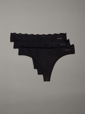 black 3 pack thongs - micro stretch with lace for women calvin klein