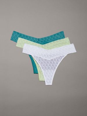 multi 3 pack low rise thongs - icon logo lace for women calvin klein