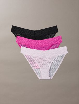 multi 3 pack low rise bikini briefs - icon logo lace for women calvin klein