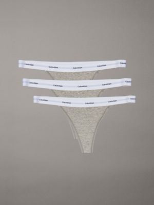 grey 3 pack thongs - cotton stretch rib for women calvin klein