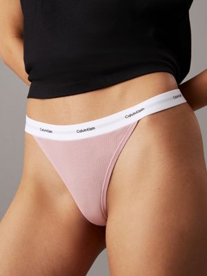 subdued/white/subdued 3 pack thongs - cotton stretch rib for women calvin klein