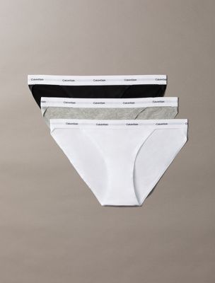 grey 3 pack bikini briefs - cotton stretch rib for women calvin klein
