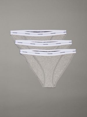 grey 3 pack bikini briefs - cotton stretch rib for women calvin klein