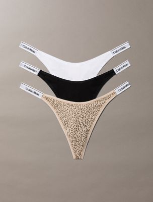 multi 3 pack dipped thongs - icon logo for women calvin klein
