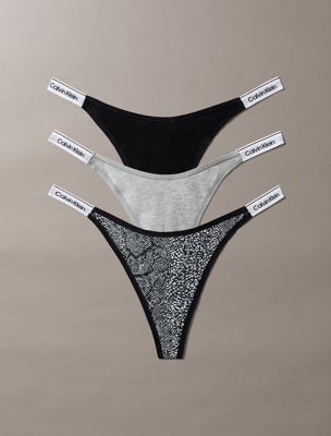 multi 3 pack dipped thongs - icon logo for women calvin klein
