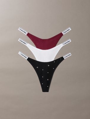 multi 3 pack dipped thongs - icon logo for women calvin klein