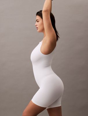 classic white icon shapewear mid-thigh bodysuit for women calvin klein