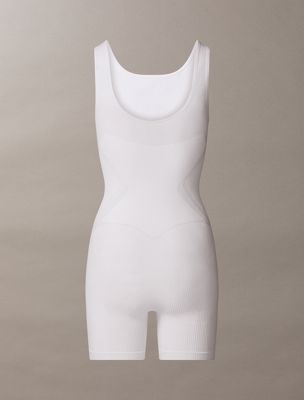 classic white icon shapewear mid-thigh bodysuit for women calvin klein