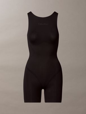 black icon shapewear mid-thigh bodysuit for women calvin klein