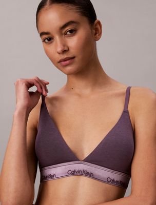 purple metallic licht gevoerde triangel bralette - icon cotton modal voor dames - calvin klein