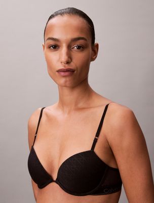 black lightly lined demi bra - icon logo lace for women calvin klein