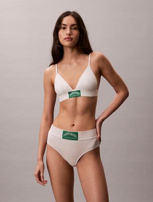 white lightly lined triangle bralette - heritage classic cotton stretch for women calvin klein