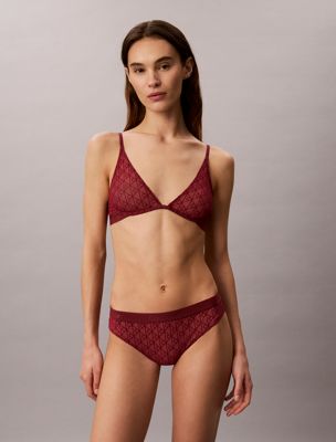 red unlined plunge bra - minimalist emblem flocked mesh for women calvin klein