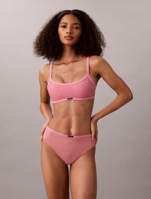 pink high leg thong - eternal floral lace for women calvin klein