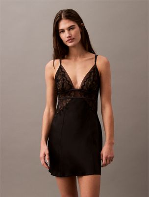 black silk night dress - ck black floral lace for women calvin klein