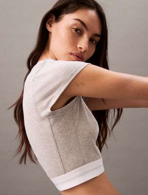 grey heather cropped lounge t-shirt - cotton stretch rib for women calvin klein