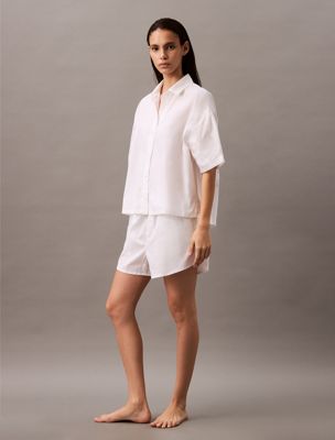 classic white cotton poplin pyjama shorts for women calvin klein