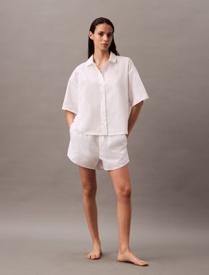 white cotton poplin pyjama shorts for women calvin klein