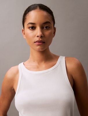 white slim ribbed lounge tank top for women calvin klein