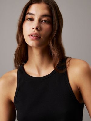 black slim ribbed lounge tank top for women calvin klein