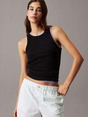 black slim ribbed lounge tank top for women calvin klein