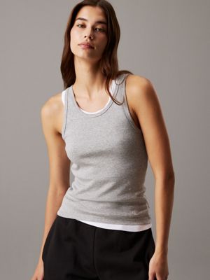 black/white/grey heather 3 pack tank tops - 100% cotton for women calvin klein