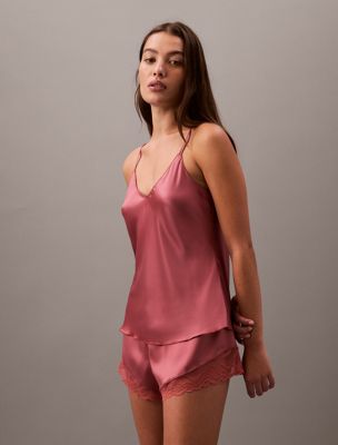 red satin cami pyjama top for women calvin klein