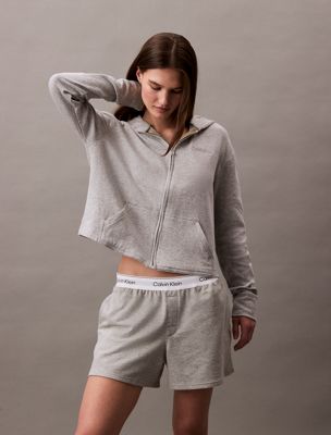 grey heather lounge hoodie - icon cotton terry for women calvin klein