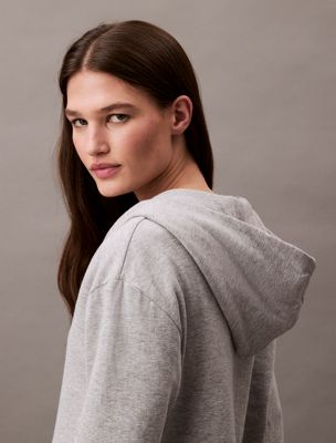 grey heather lounge hoodie - icon cotton terry for women calvin klein