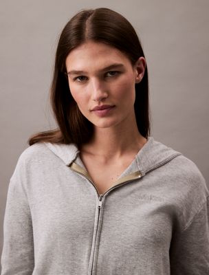 grey heather lounge hoodie - icon cotton terry for women calvin klein