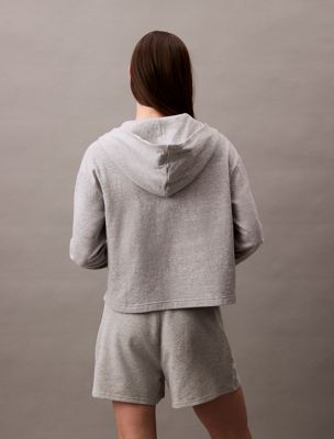 grey heather lounge hoodie - icon cotton terry for women calvin klein