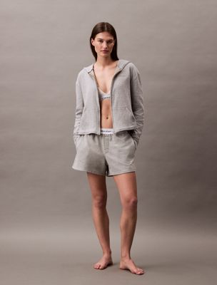 grey heather lounge hoodie - icon cotton terry for women calvin klein