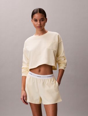 yellow cropped pyjama top - logo cotton jersey for women calvin klein