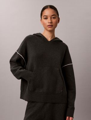 black plush sweater lounge hoodie - ultra soft plush for women calvin klein