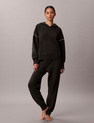 pantaloni da tuta lounge in morbida spugna - ultra soft plush black da donne calvin klein
