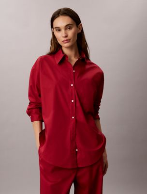 pink lässiges pyjama-button-down-hemd - icon cotton poplin für damen - calvin klein