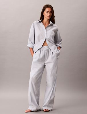 pantalon de pyjama - cotton poplin blue pour femmes calvin klein