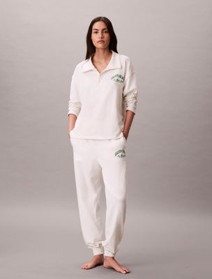 white cotton heritage logo lounge joggers for women calvin klein