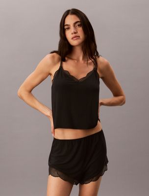 débardeur côtelé en dentelle - ultra soft modal black pour femmes calvin klein