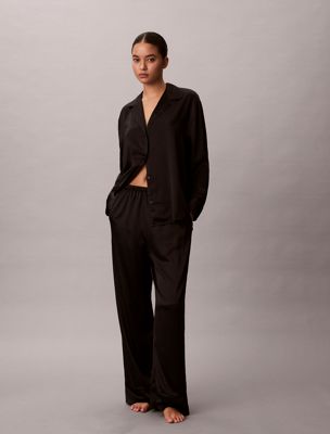 black satin pants pyjama set for women calvin klein