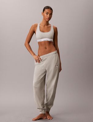 grey cotton blend terry lounge joggers for women calvin klein