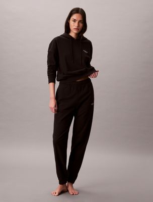 black cotton blend terry lounge joggers for women calvin klein