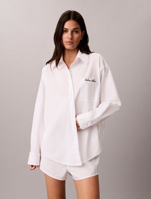 chemise de pyjama - cotton poplin white pour femmes calvin klein