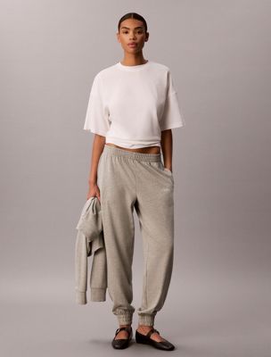 pantalon de jogging d'intérieur en jersey de coton avec logo grey pour femmes calvin klein