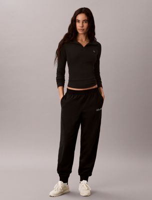 pantalon de jogging d'intérieur en jersey de coton avec logo black pour femmes calvin klein