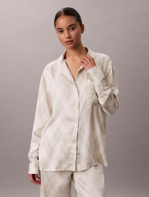 beige pyjama shirt - minimalist satin for women calvin klein