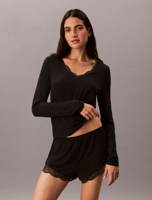haut de pyjama - ultra soft modal lace black pour femmes calvin klein