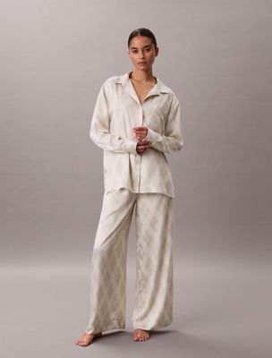 beige pyjama-hose - minimalist satin für damen - calvin klein